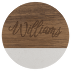 Round acacia wood coaster with white marble inlay