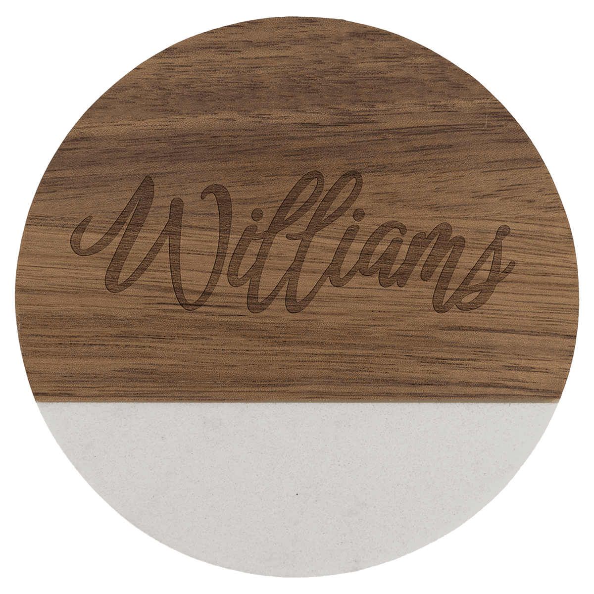 Round acacia wood coaster with white marble inlay