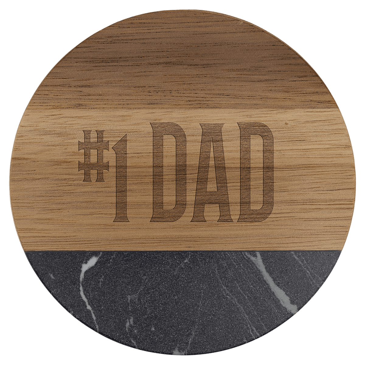 Round acacia wood coaster with black marble inlay