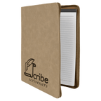 Light Brown leatherette portfolio with zipper and notepad
