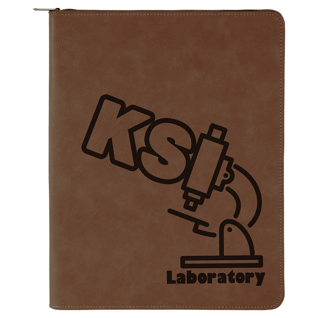 Dark Brown leatherette portfolio with zipper and notepad