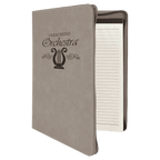 Gray leatherette portfolio with zipper and notepad