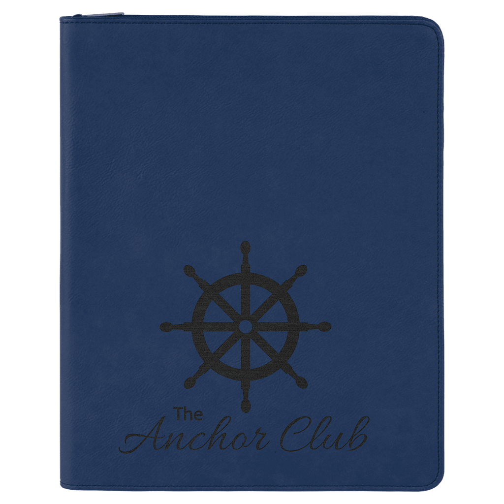 Blue/Black leatherette portfolio with zipper and notepad