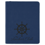 Blue/Black leatherette portfolio with zipper and notepad