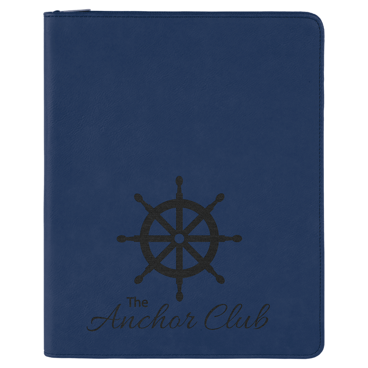 Blue/Black leatherette portfolio with zipper and notepad