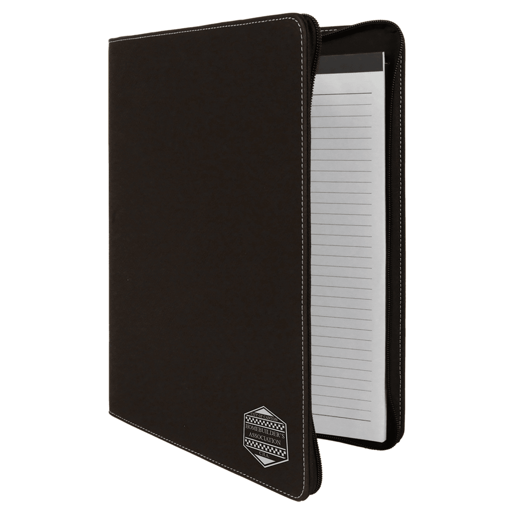 Black/Silver leatherette portfolio with zipper and notepad