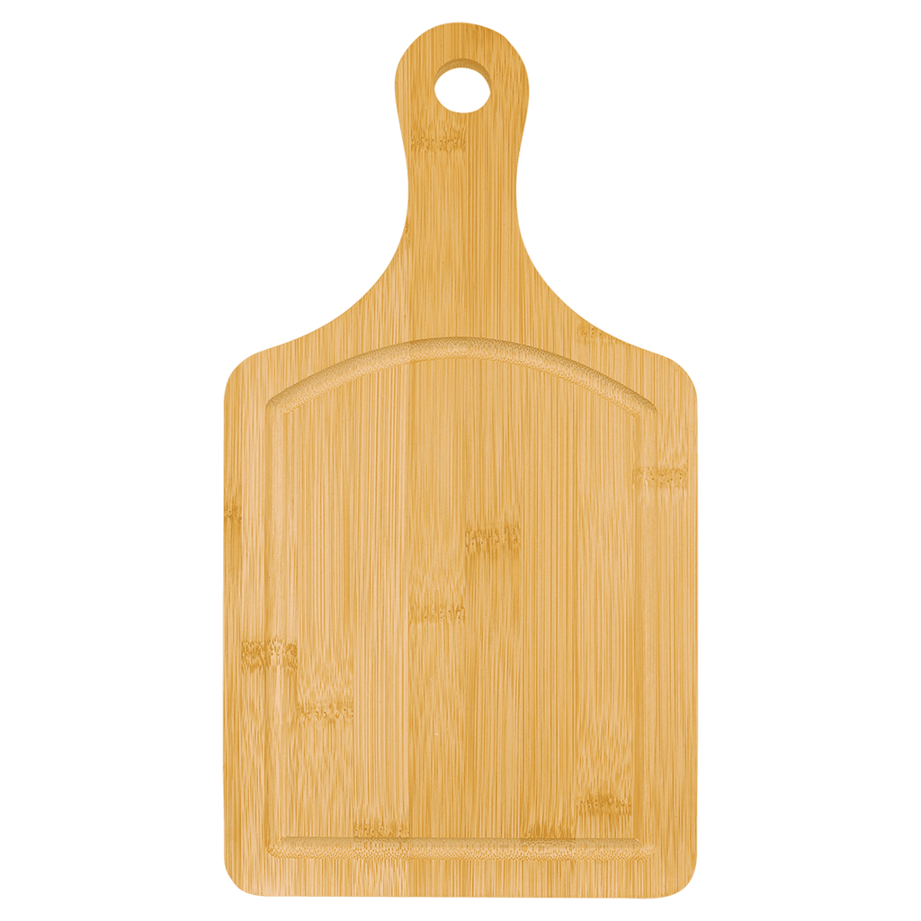 Bamboo paddle cutting board with juice groove and handle, 13 1/2 by 7 inches, unengraved