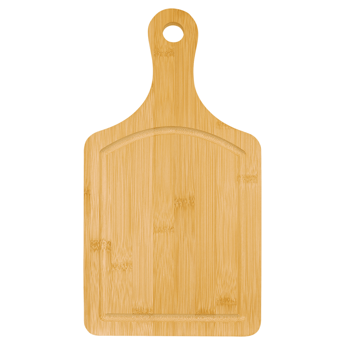 Bamboo paddle cutting board with juice groove and handle, 13 1/2 by 7 inches, unengraved
