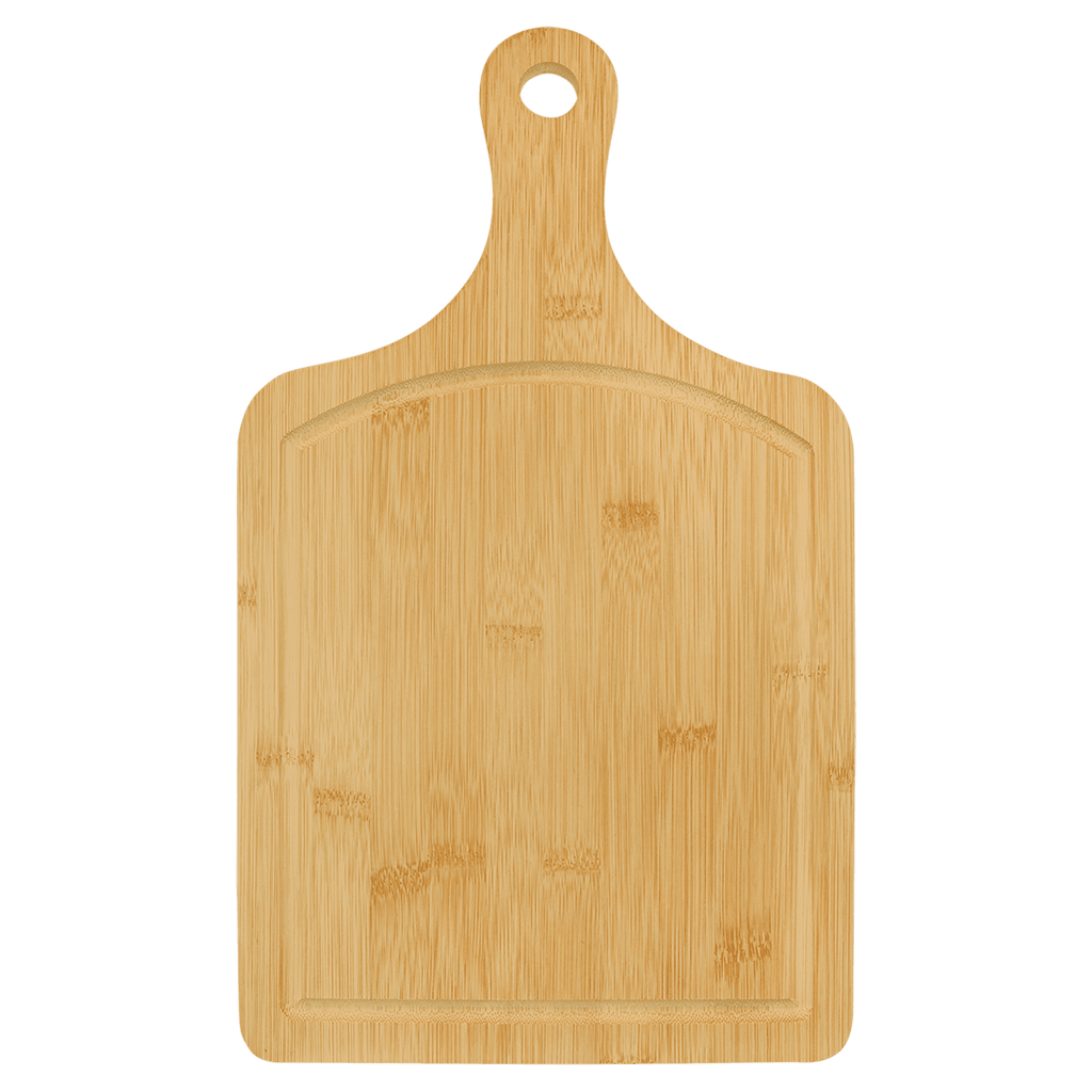 Bamboo paddle cutting board with juice groove and handle, 15 1/2 by 9 inches, unengraved