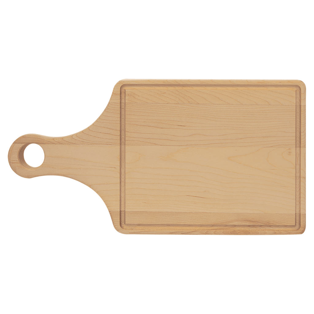 Maple paddle cutting board with handle and juice groove, 13 1/2 by 7 inches, unengraved