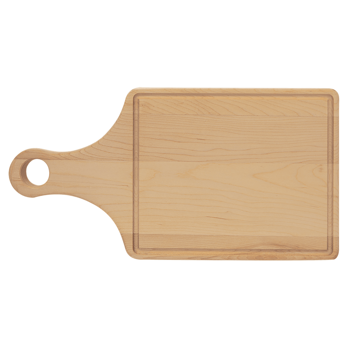 Maple paddle cutting board with handle and juice groove, 13 1/2 by 7 inches, unengraved