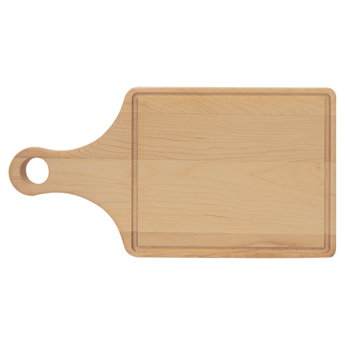 Maple paddle cutting board with handle and juice groove, 13 1/2 by 7 inches, unengraved
