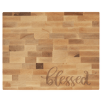 Maple butcher block engraved with 'blessed' in script