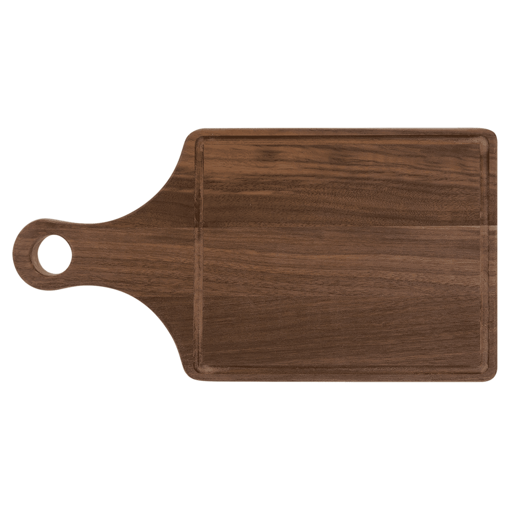 Walnut paddle cutting board with handle and juice groove, 13 1/2 by 7 inches, unengraved