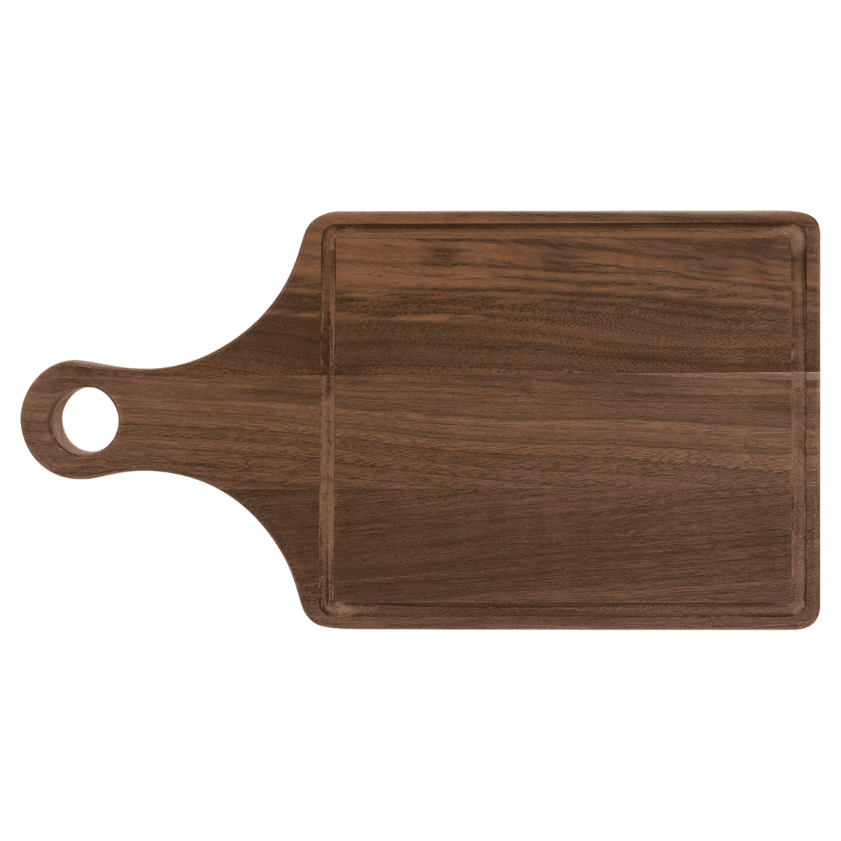 Walnut paddle cutting board with handle and juice groove, 13 1/2 by 7 inches, unengraved