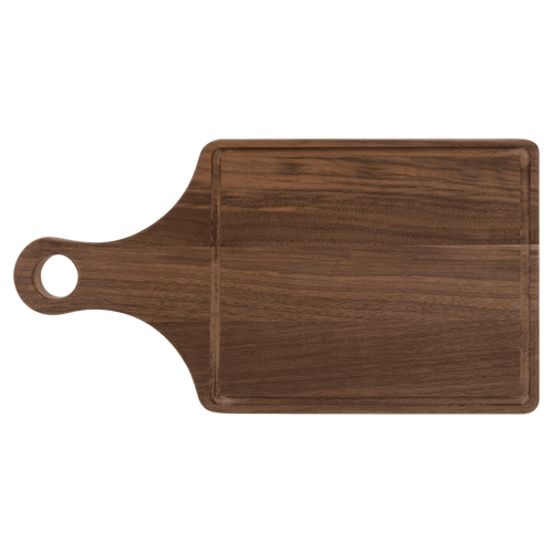 Walnut paddle cutting board with handle and juice groove, 13 1/2 by 7 inches, unengraved