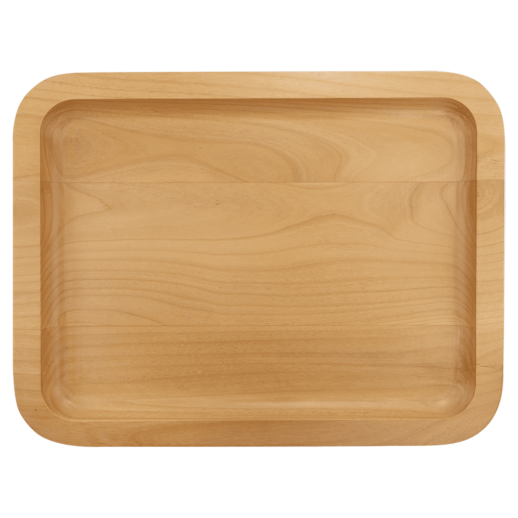 Alder wood serving tray with recessed center, top view, unengraved