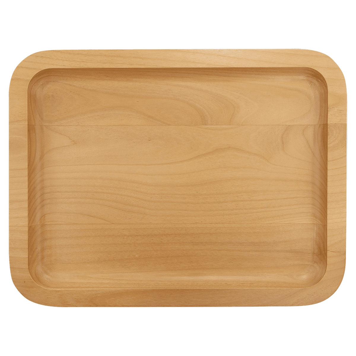 Alder wood serving tray with recessed center, top view, unengraved