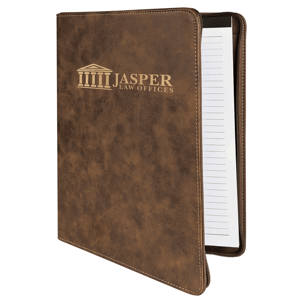 Rustic/Gold leatherette portfolio with zipper and notepad