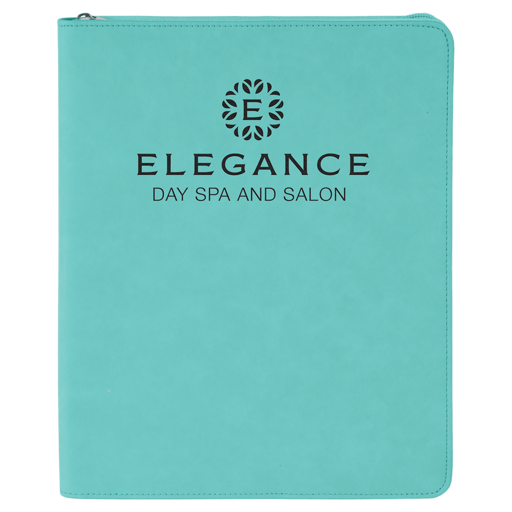 Teal leatherette portfolio with zipper and notepad