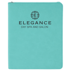 Teal leatherette portfolio with zipper and notepad