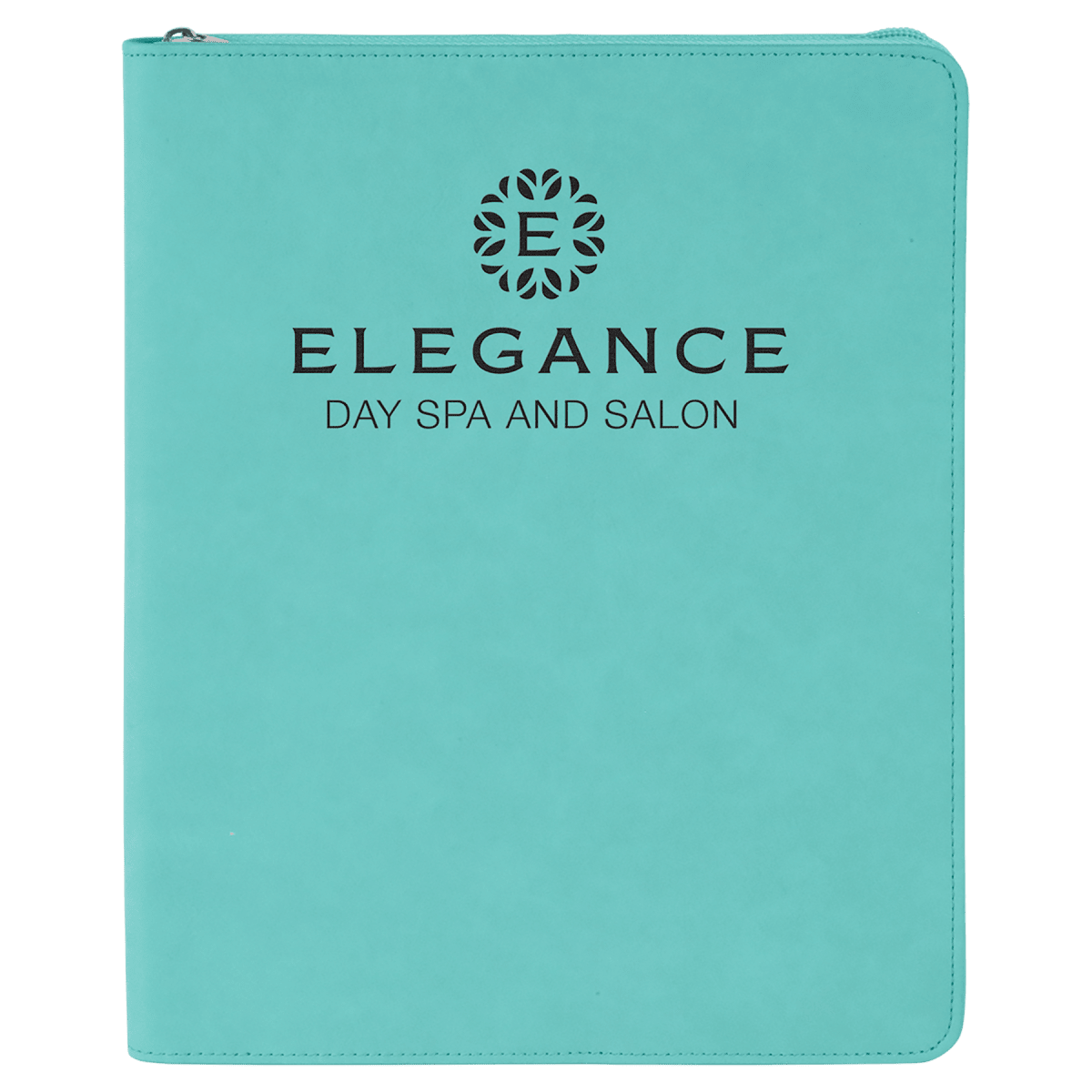 Teal leatherette portfolio with zipper and notepad