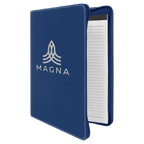 Blue/Silver leatherette portfolio with zipper and notepad