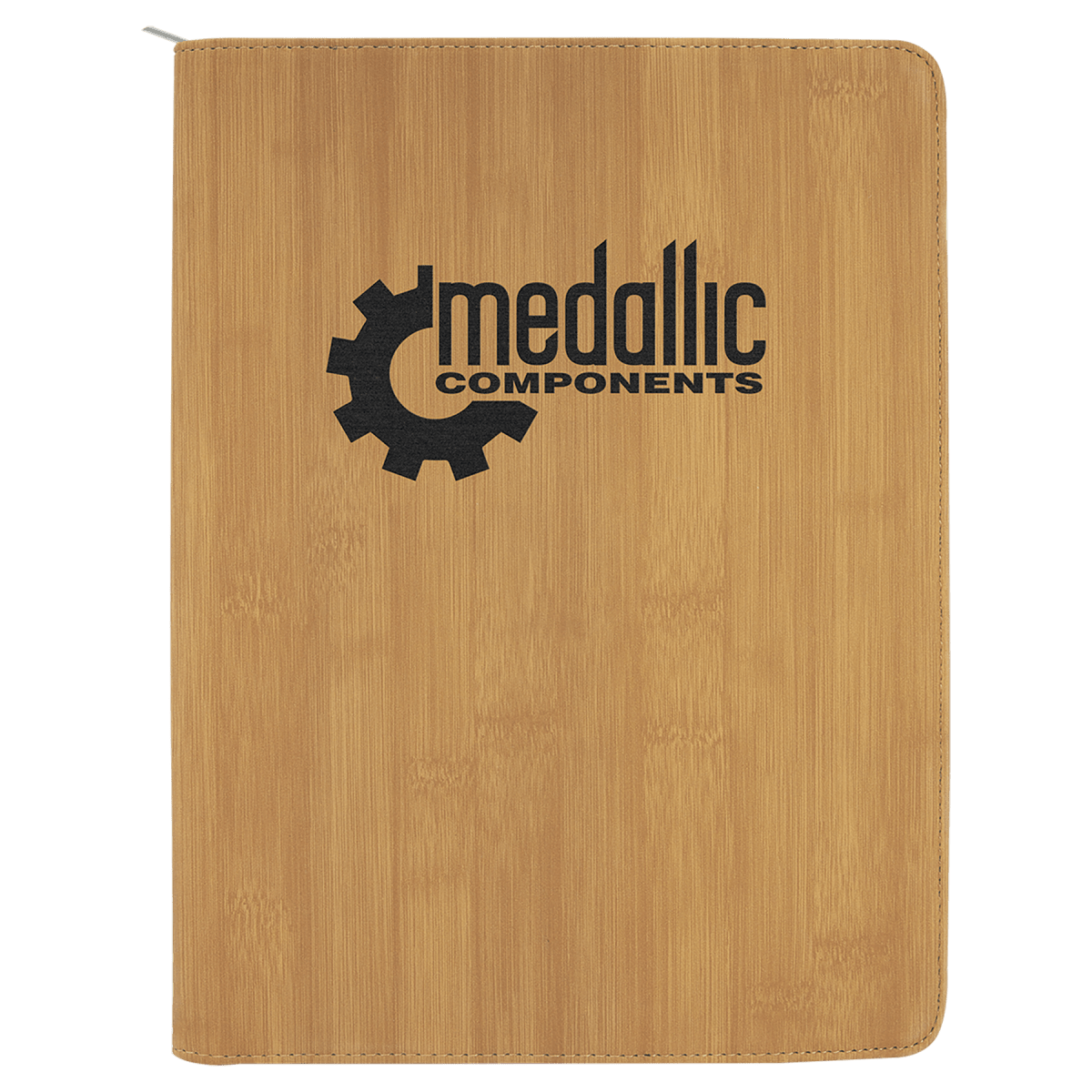 Bamboo leatherette portfolio with zipper and notepad