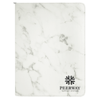 White Marble leatherette portfolio with zipper and notepad
