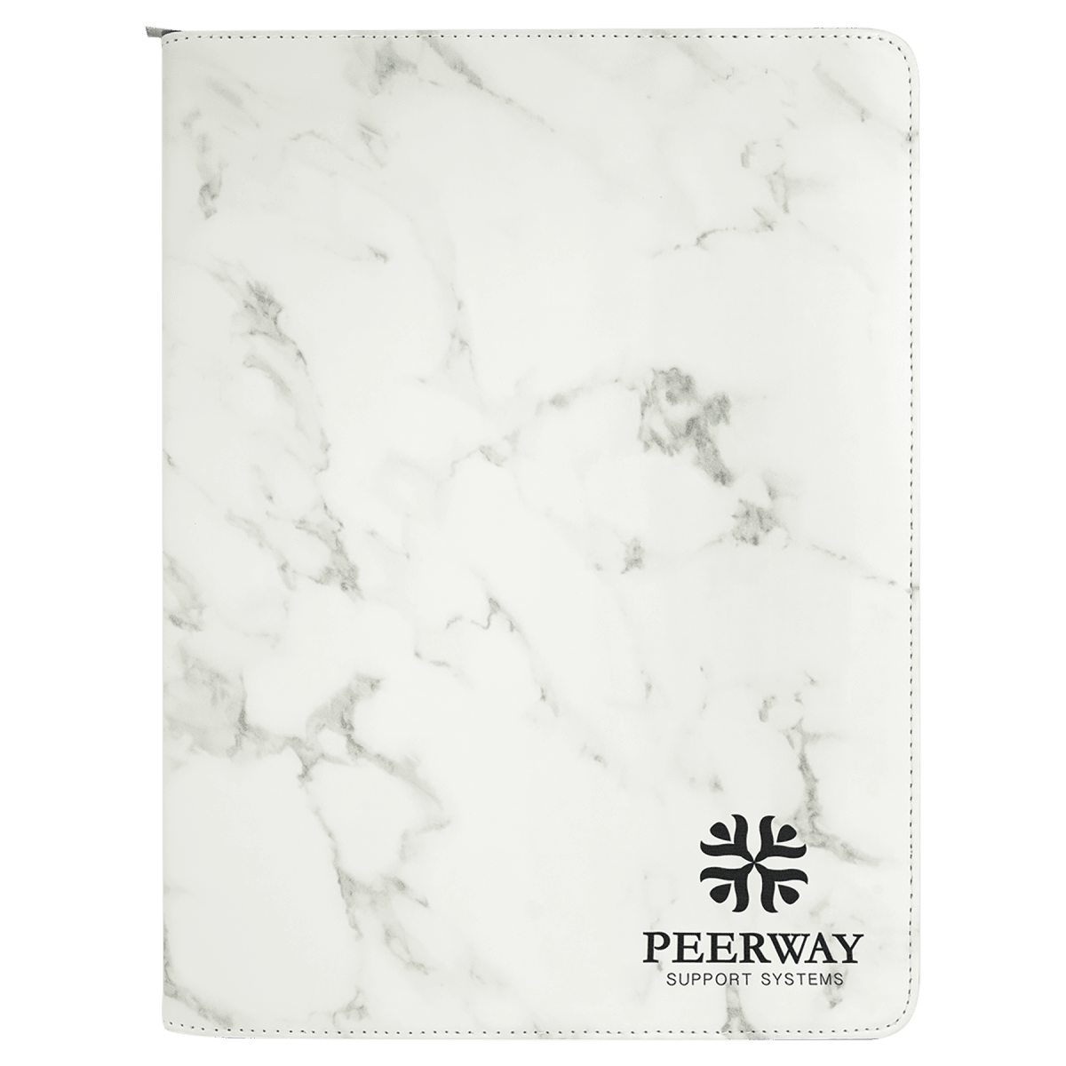 White Marble leatherette portfolio with zipper and notepad
