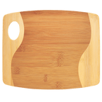 Two-tone bamboo cutting board with handle, 11 by 9 inches, unengraved