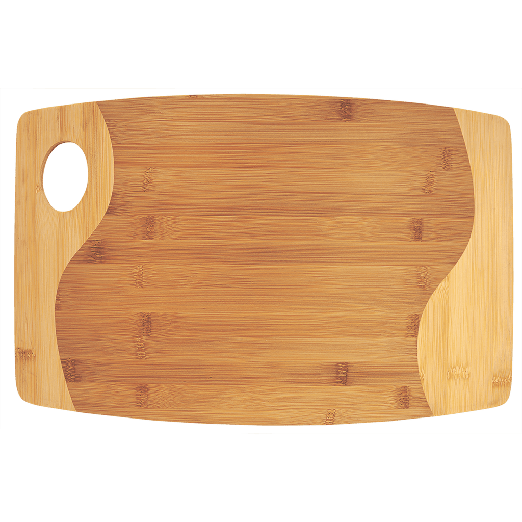 Two-tone bamboo cutting board with handle, 17 3/4 by 11 3/4 inches, unengraved