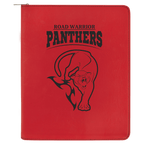 Red leatherette portfolio with zipper and notepad