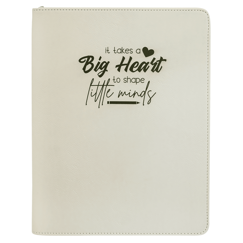 White leatherette portfolio with zipper and notepad