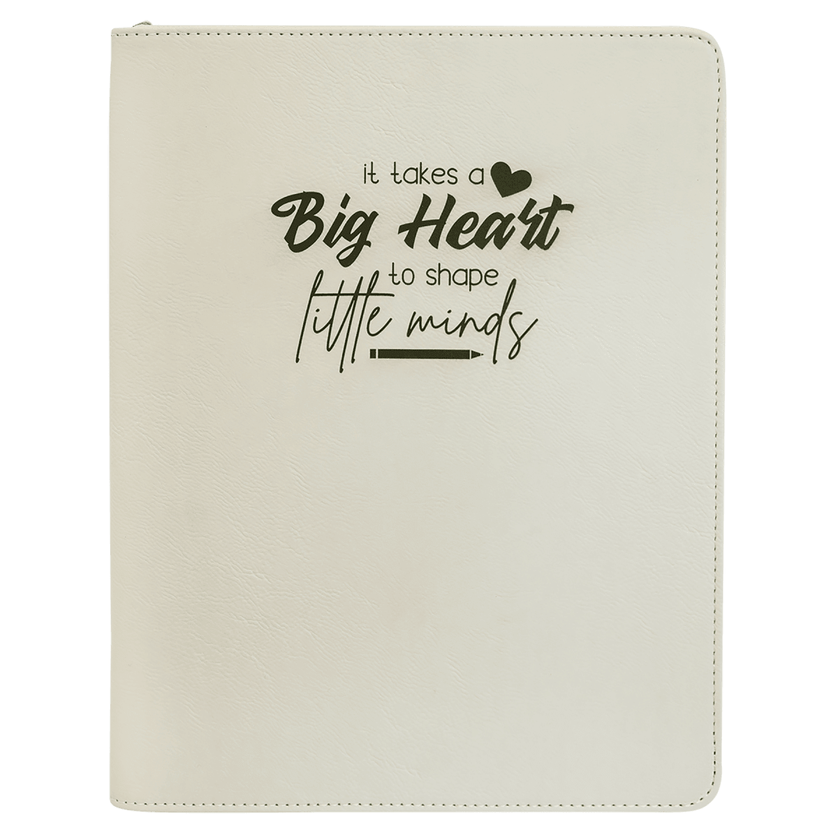 White leatherette portfolio with zipper and notepad