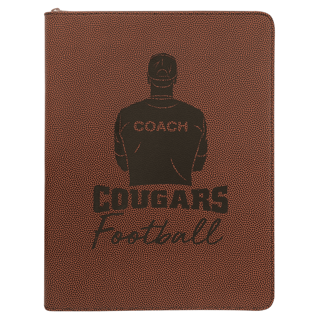 Football pattern leatherette portfolio with zipper and notepad