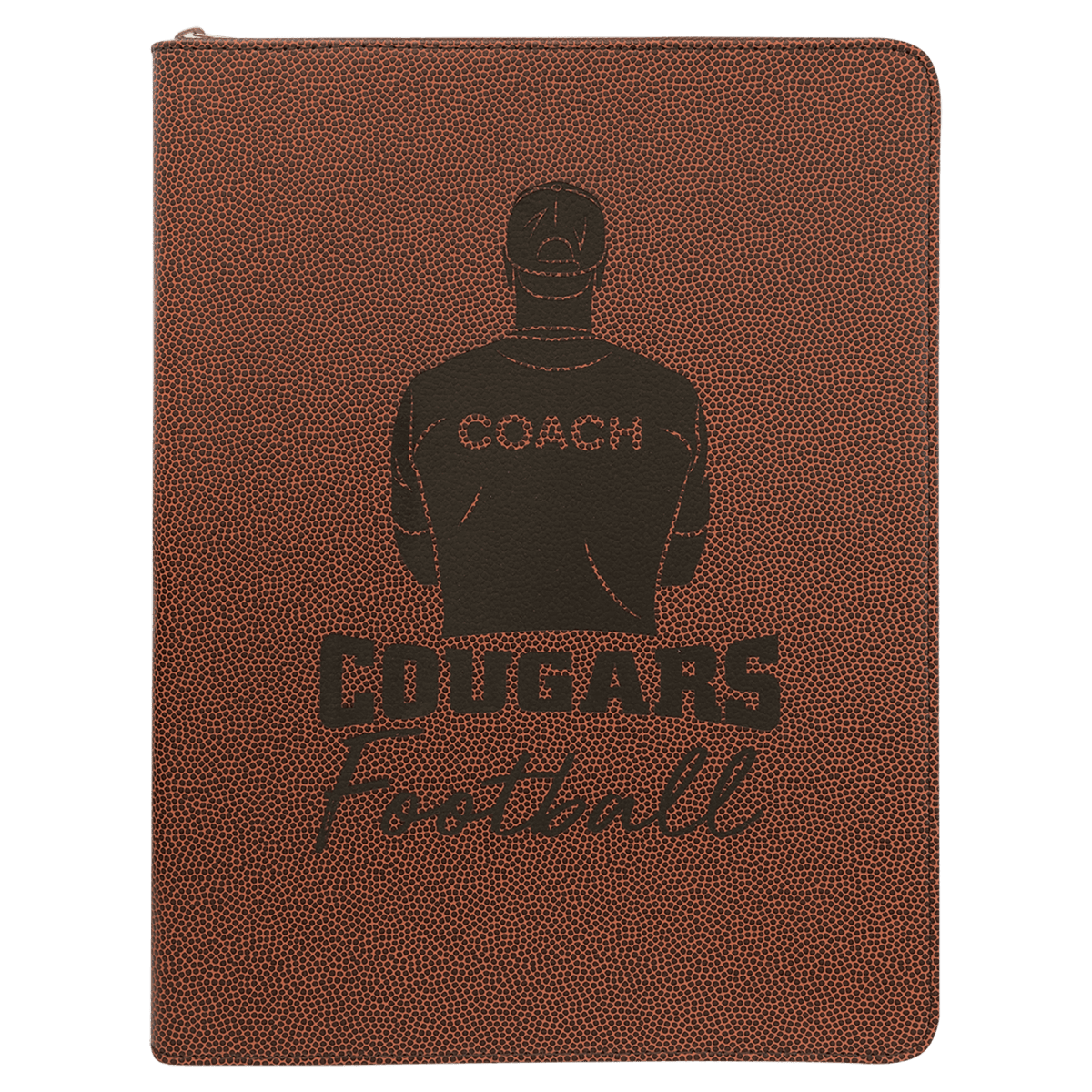Football pattern leatherette portfolio with zipper and notepad