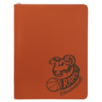 Basketball pattern leatherette portfolio with zipper and notepad