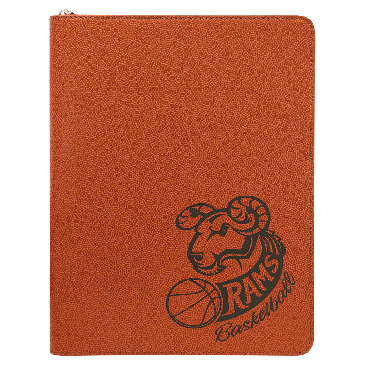 Basketball pattern leatherette portfolio with zipper and notepad