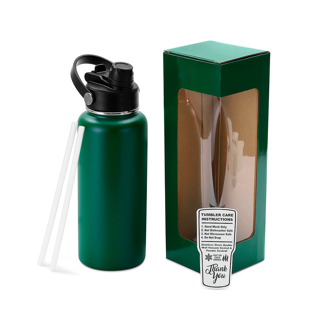Green 32 oz. insulated water bottle with sport lid and gift box