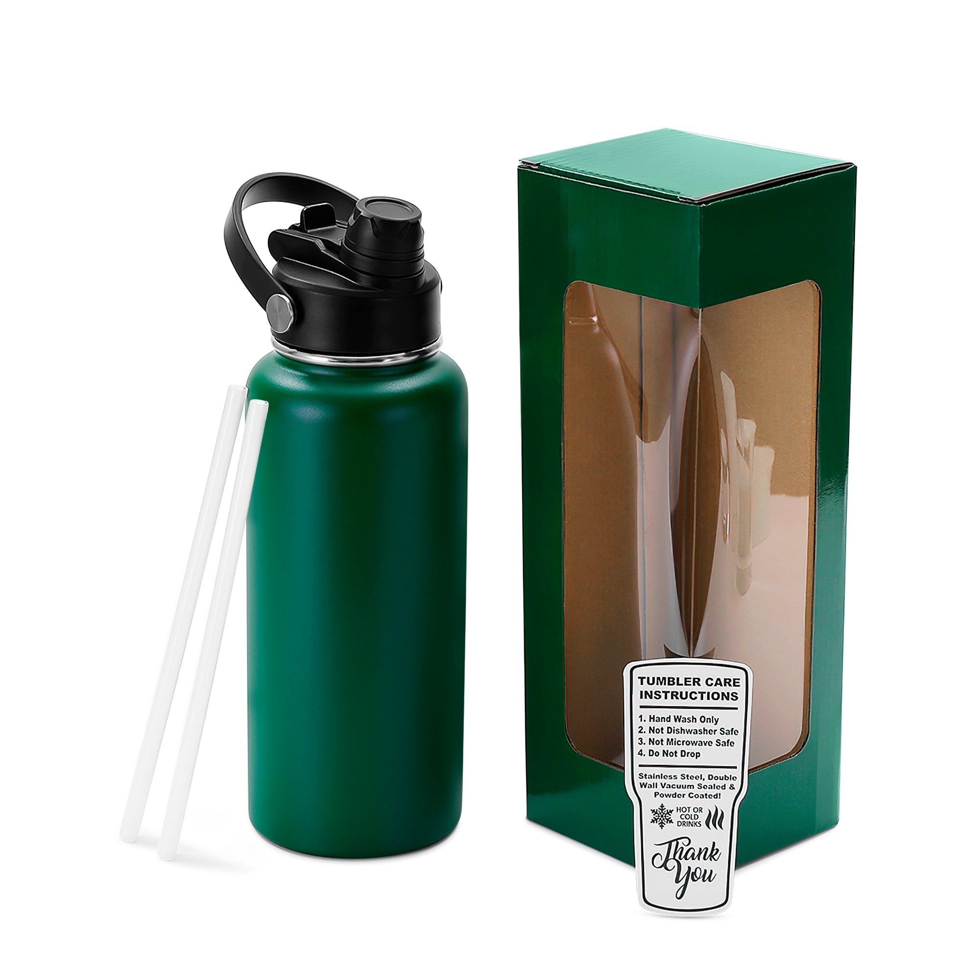 Green 32 oz. insulated water bottle with sport lid and gift box