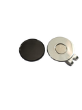 Black magnetic hat clip with a removable round golf ball marker, shown separated so both pieces are visible