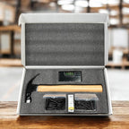 Engraved beech handle detail on the 16 oz. hammer gift set — custom engraved closing gift by Solano Laser Craft