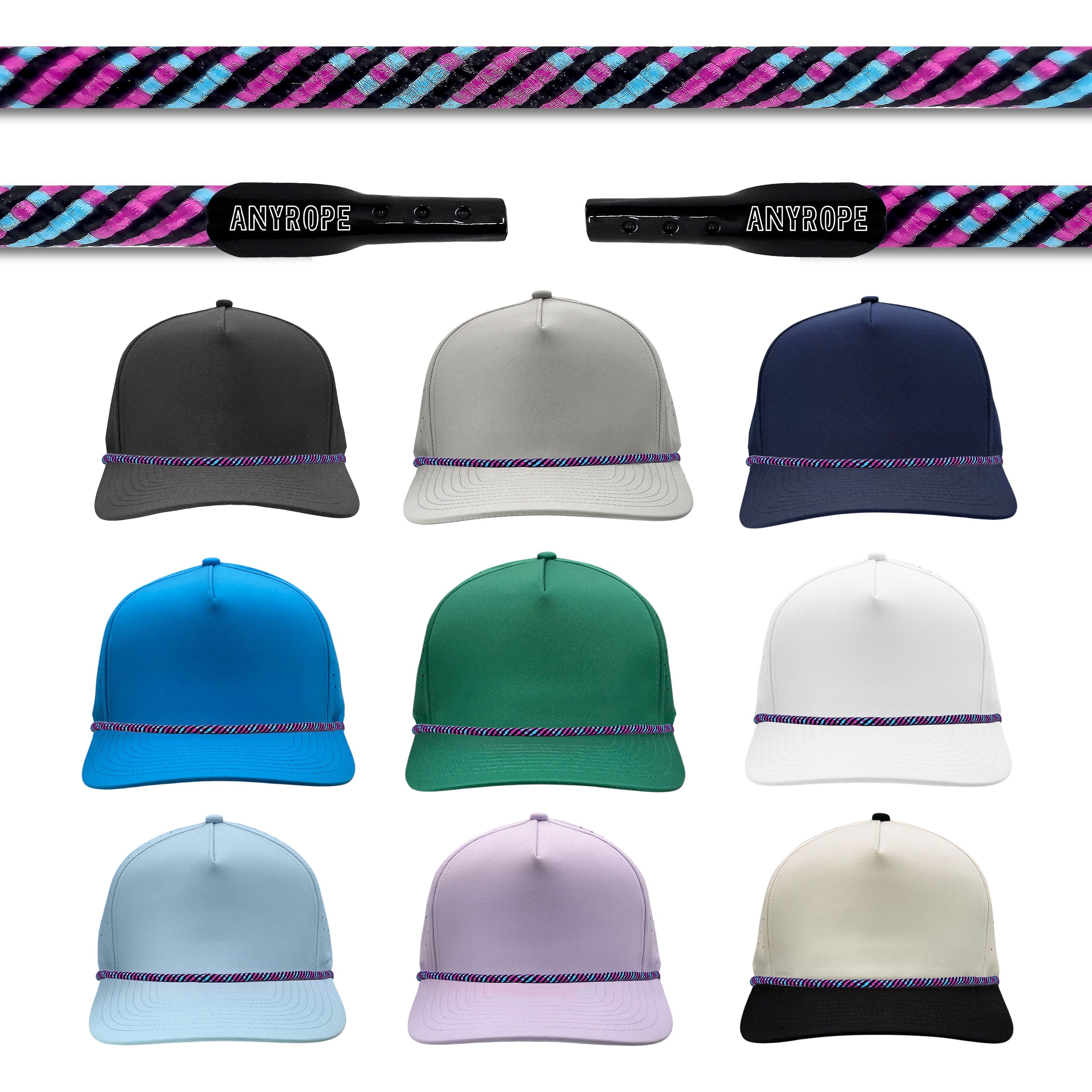 Black Vice Anyrope interchangeable hat rope — braided snapback rope