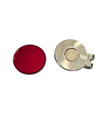 Red magnetic hat clip with a removable round golf ball marker