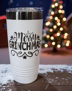 White tumbler engraved Merry Grinchmas