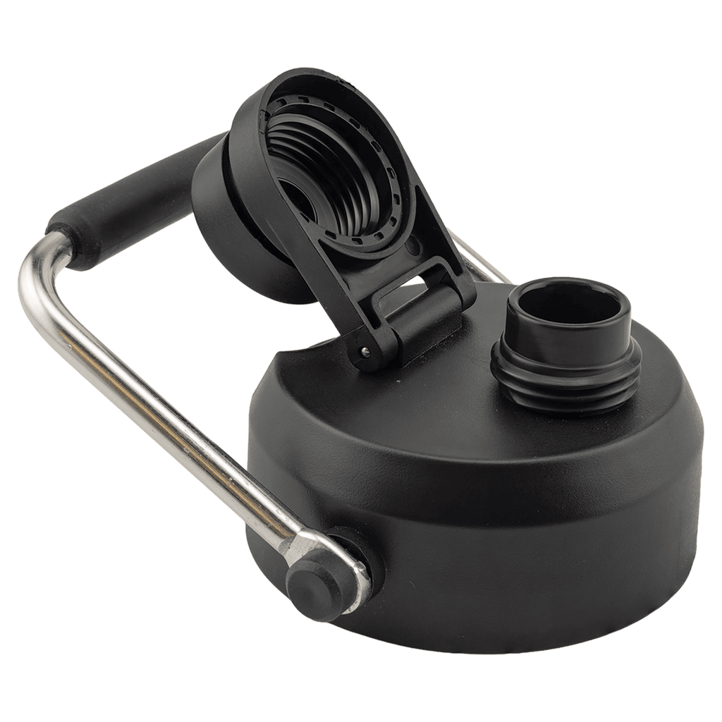Removable chug lid and stainless carry handle of the 128 oz. water jug