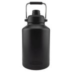 Matte black 128 oz. one gallon insulated water jug with a stainless carry handle, front view