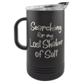 Black insulated 64 oz pitcher with handle and clear lid, engraved with script lettering in silver