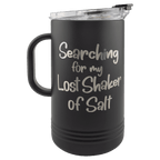 Black insulated 64 oz pitcher with handle and clear lid, engraved with script lettering in silver
